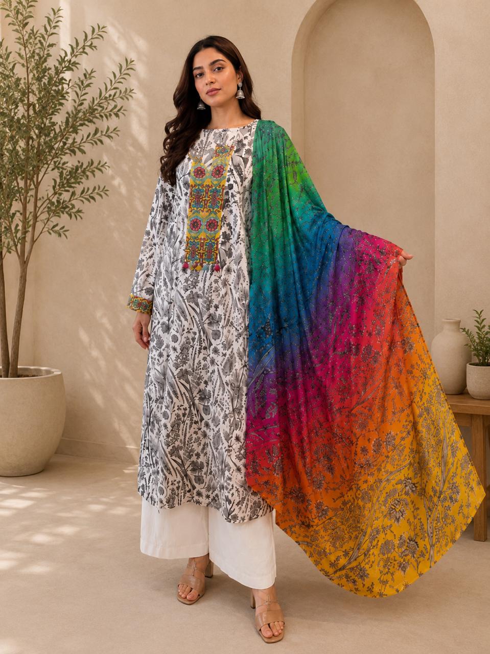 HS-101 2 Pieces (Shirt & Dupatta) Stitched