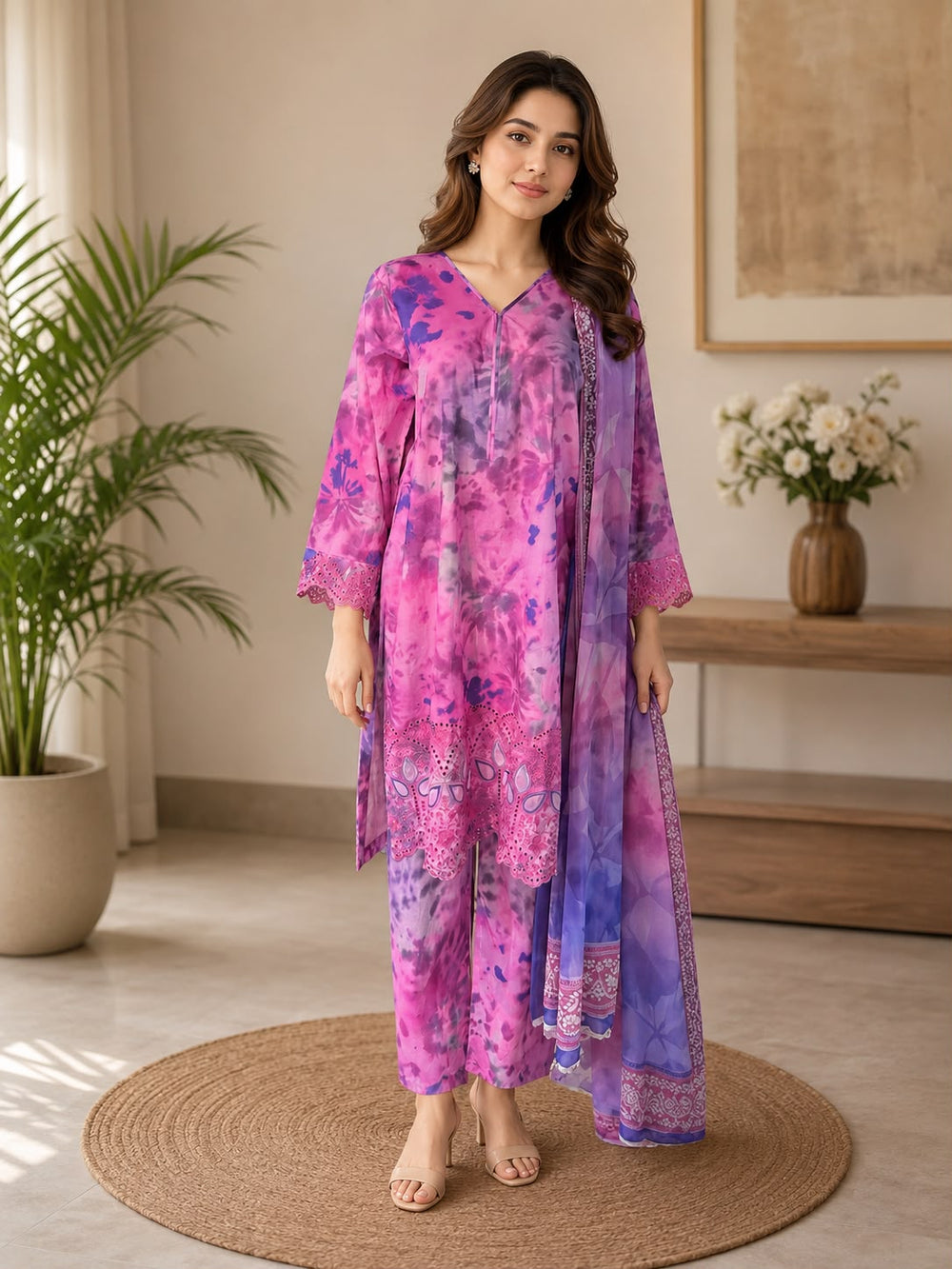HS-102 3 pieces Suit - Stitched Eembrioded