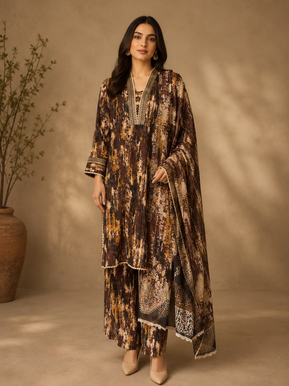 HS-114 3 Pieces Suit - Stitched Embrioded