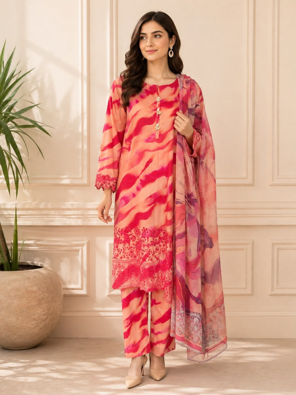 HS-117 3 Pieces Suit - Stitched Embrioded